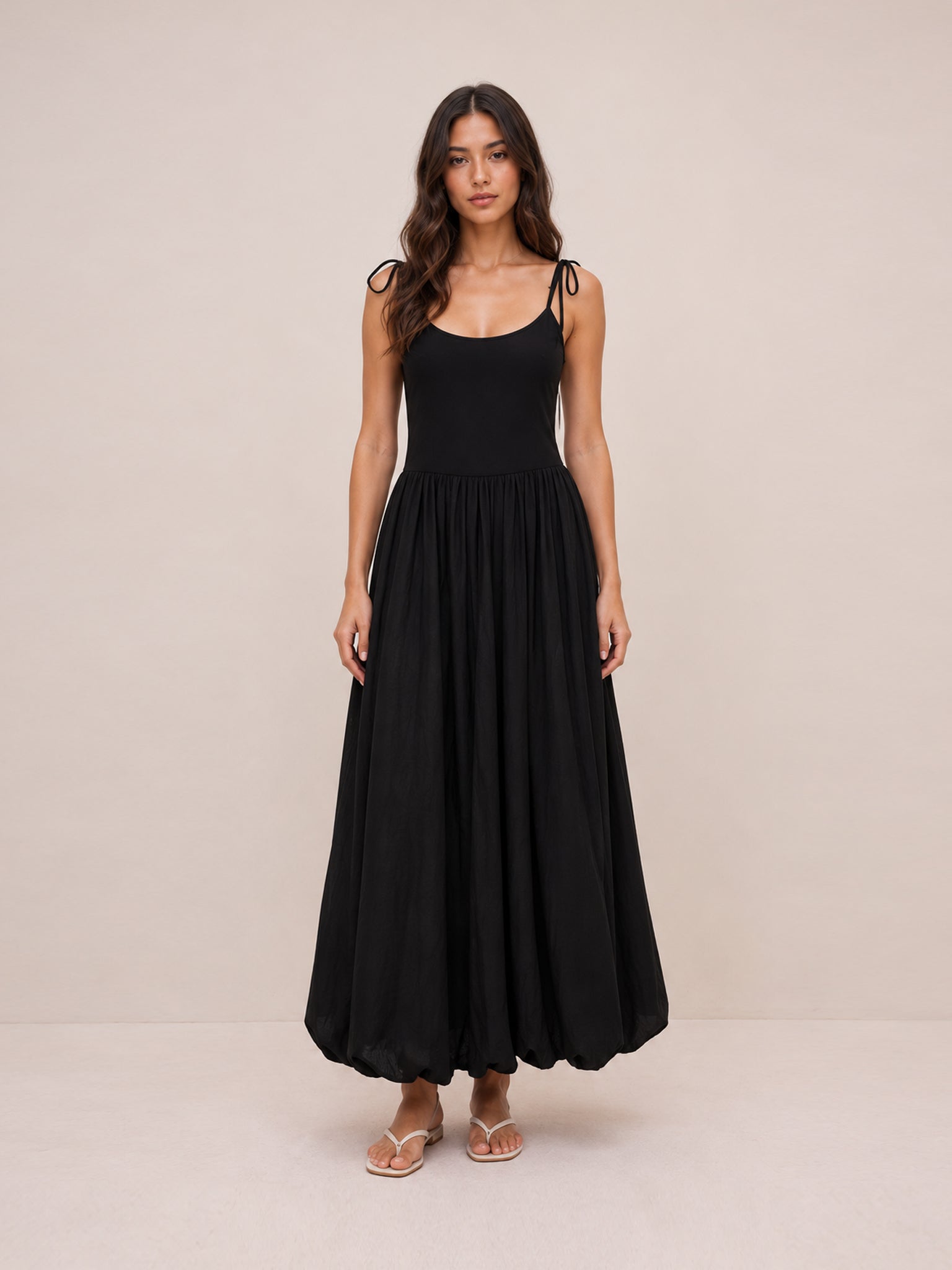 Mixed Media Bubble-Hem Maxi Dress