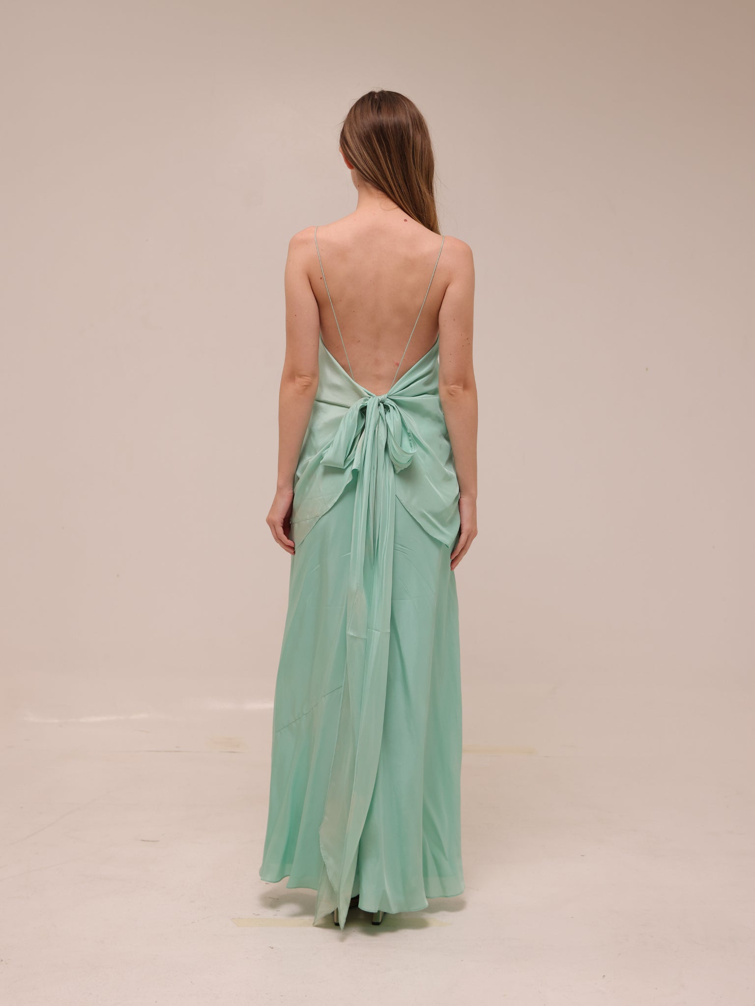 Draped Silk Maxi Dress in Mint