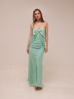 Draped Silk Maxi Dress in Mint