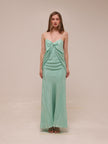 Draped Silk Maxi Dress in Mint