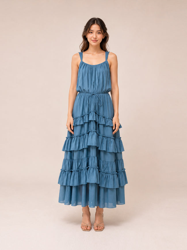 Kandra Tiered Skirt Maxi Dress In Midnight Rain