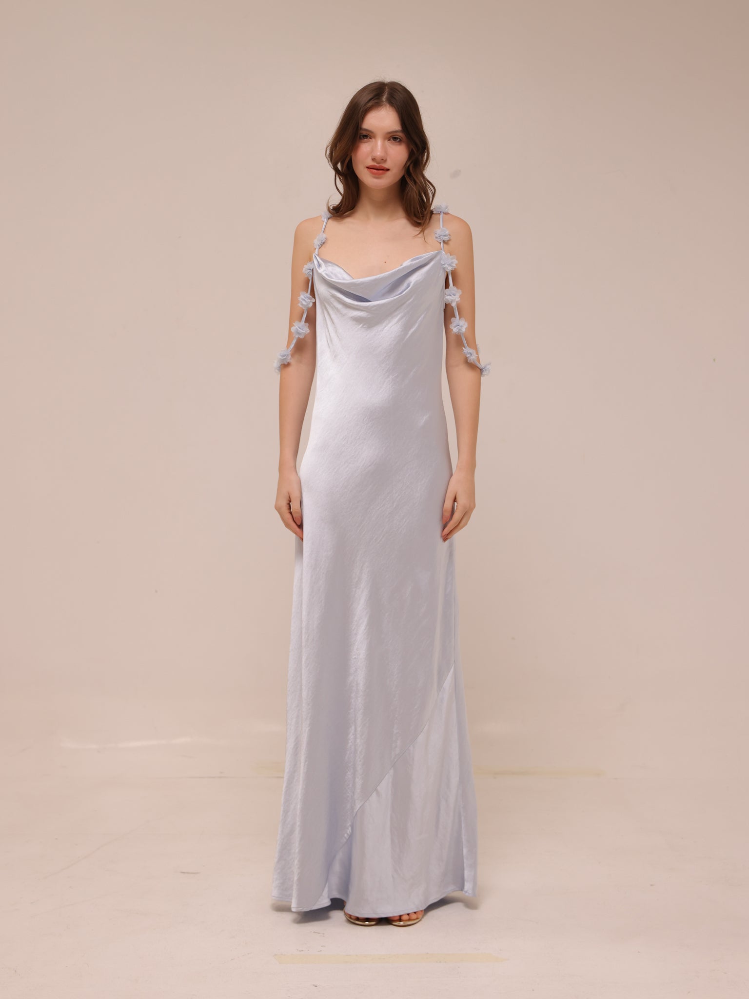 Silk Slip Maxi Dress in Ice Blue