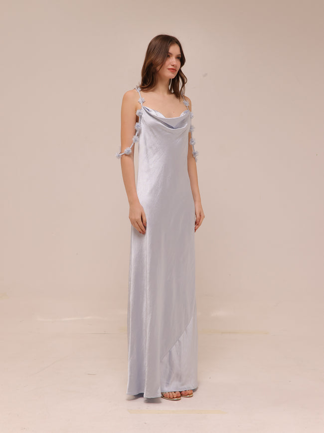 Silk Slip Maxi Dress in Ice Blue