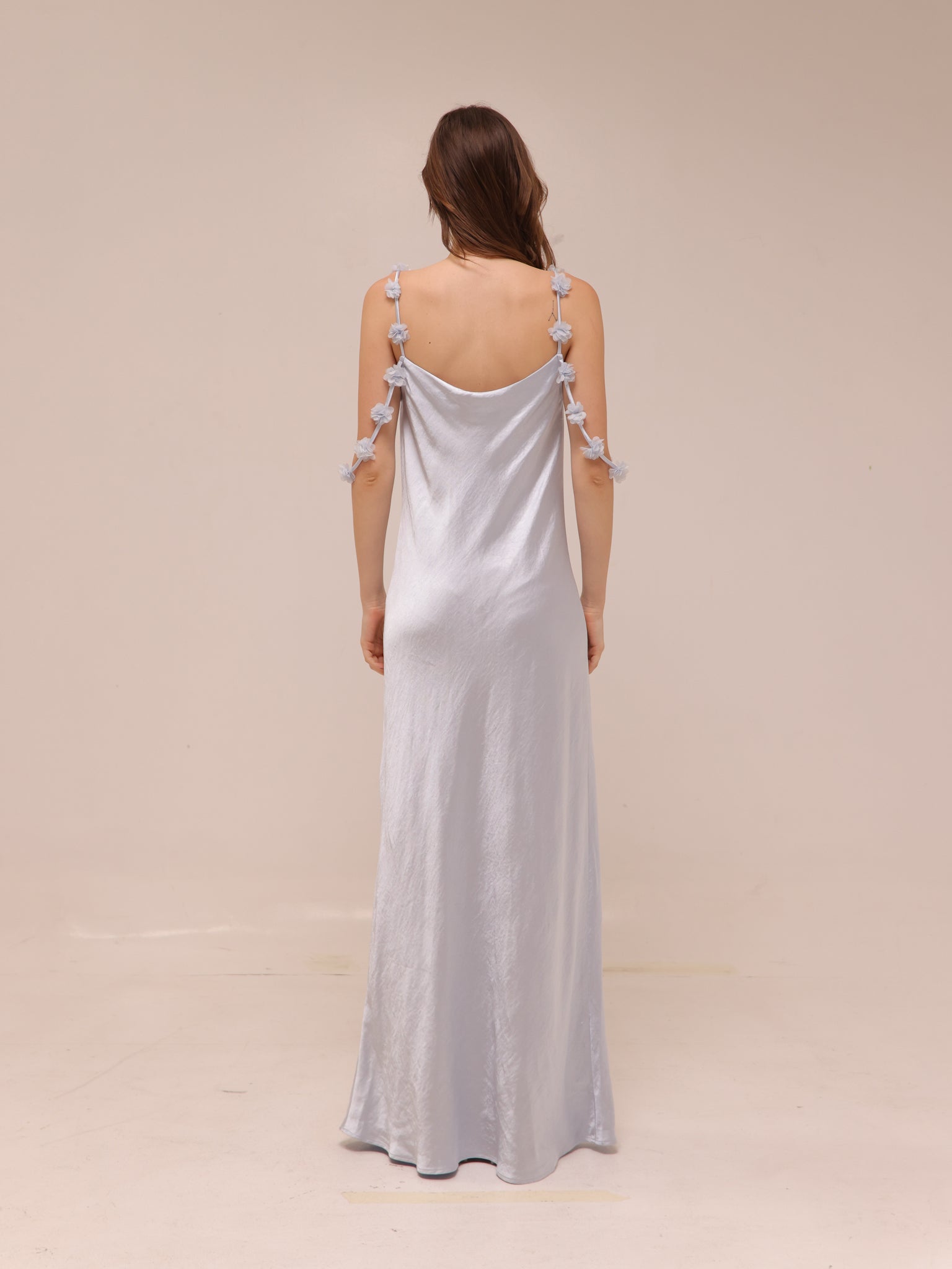 Silk Slip Maxi Dress in Ice Blue