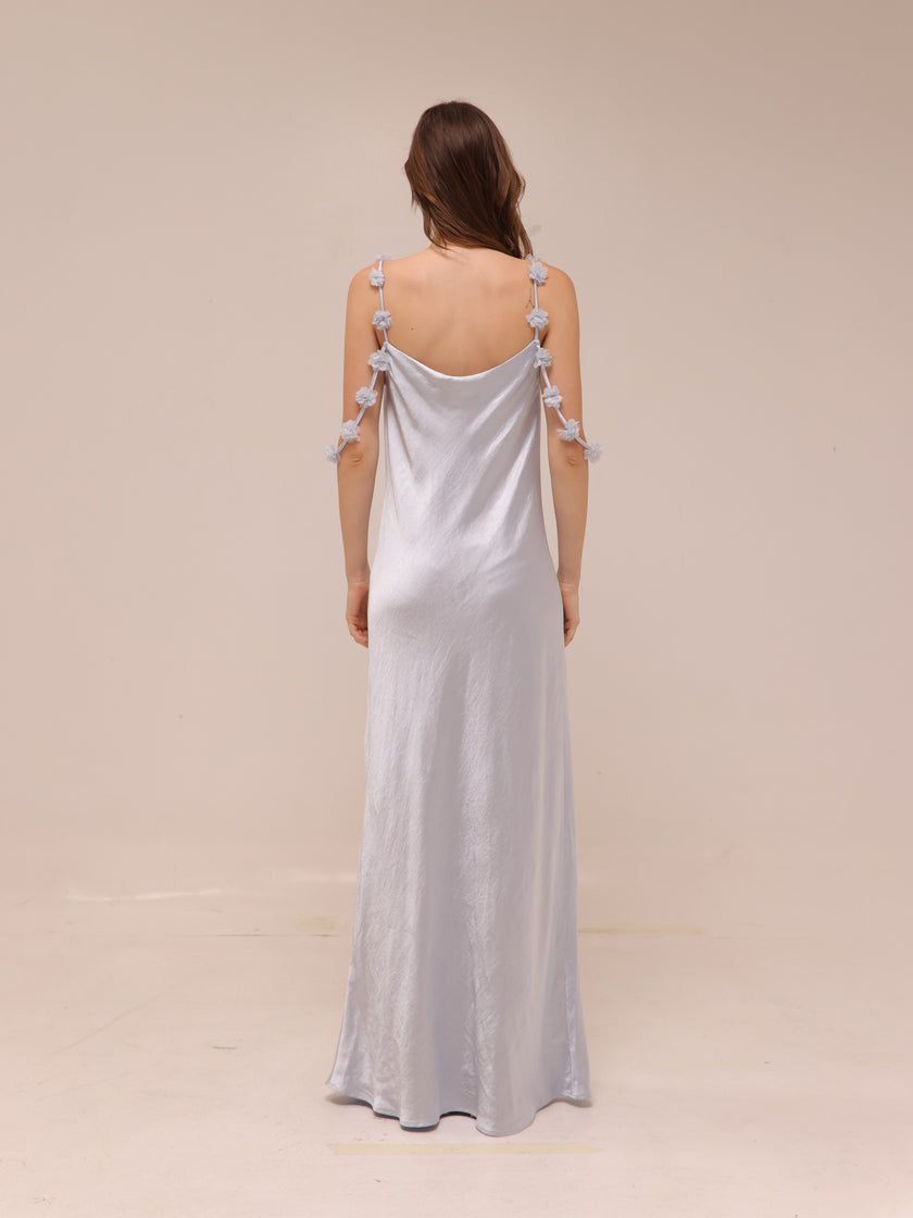 Silk Slip Maxi Dress in Ice Blue