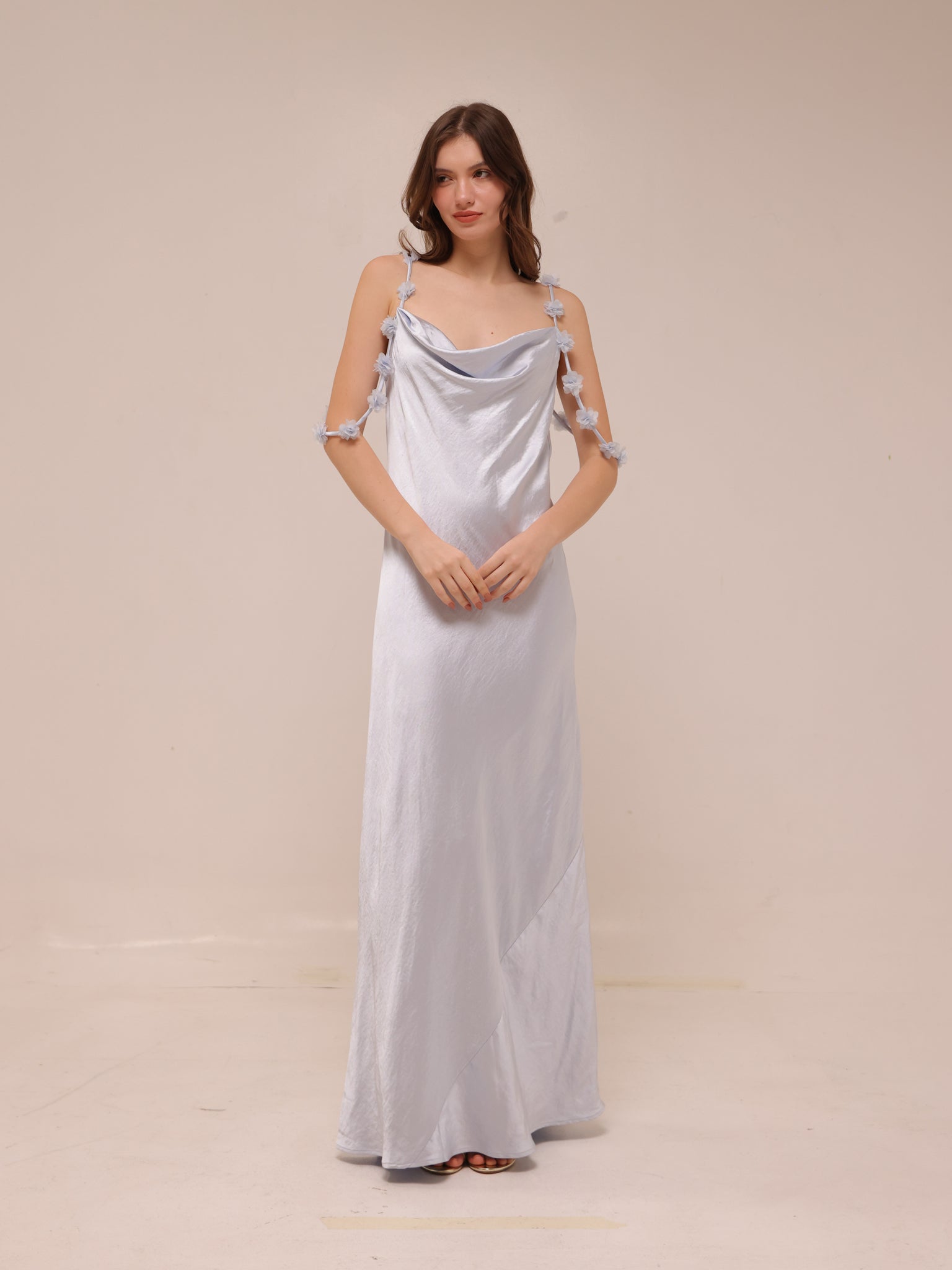 Silk Slip Maxi Dress in Ice Blue