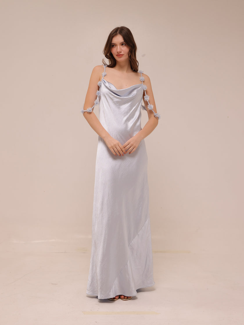 Silk Slip Maxi Dress in Ice Blue
