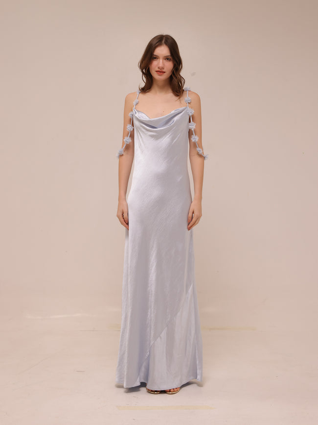 Silk Slip Maxi Dress in Ice Blue