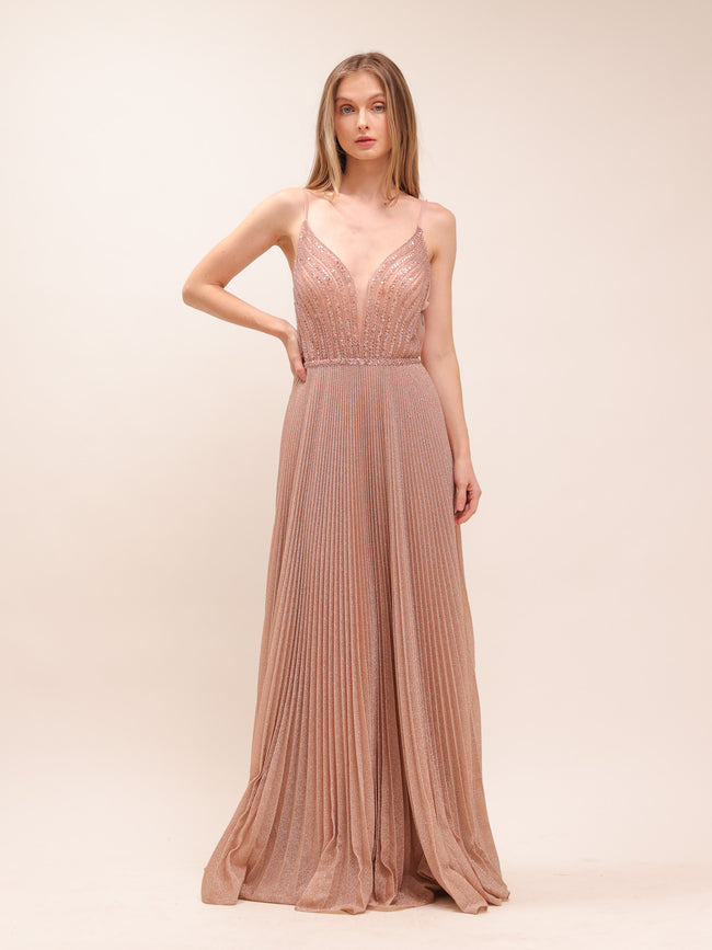 Rosé Shimmer Pleated Maxi