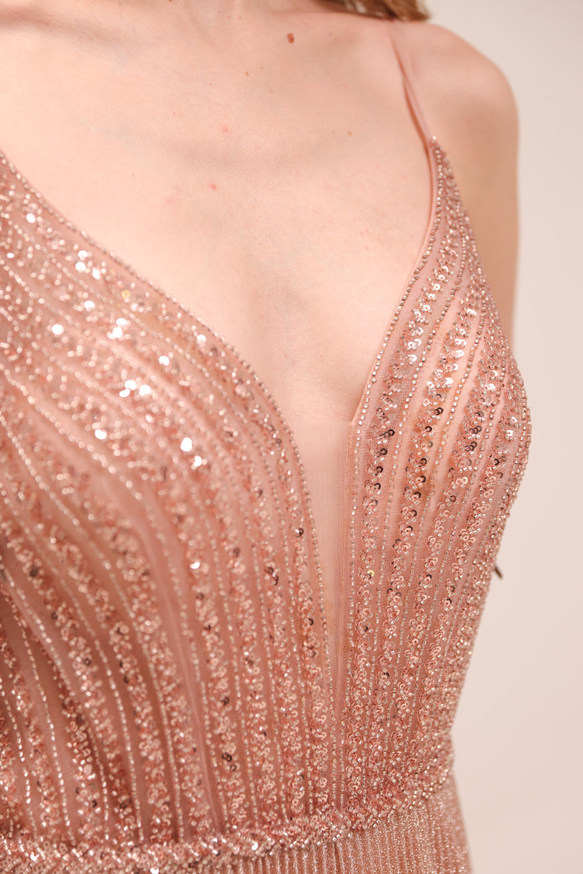 Rosé Shimmer Pleated Maxi