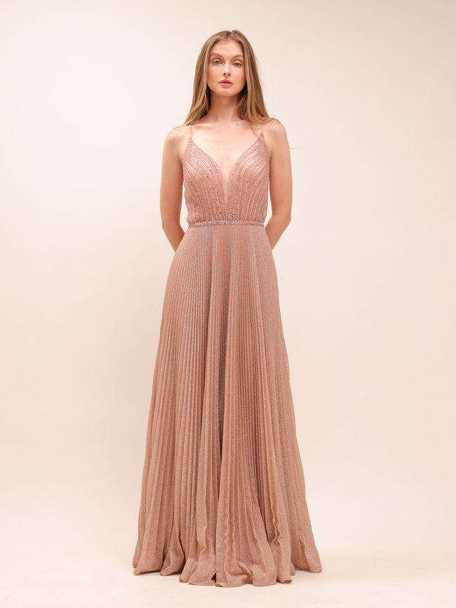 Rosé Shimmer Pleated Maxi