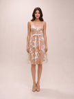 Beige Sequined Floral Spaghetti Strap Dress