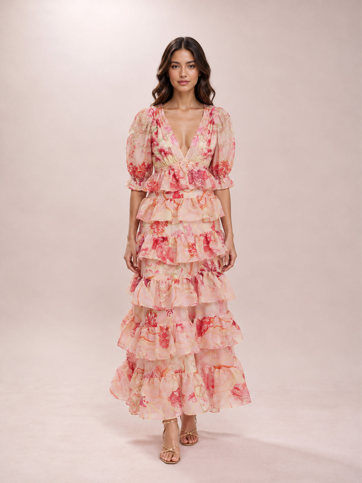 Embellished Floral Cotton And Silk Maxi Dress