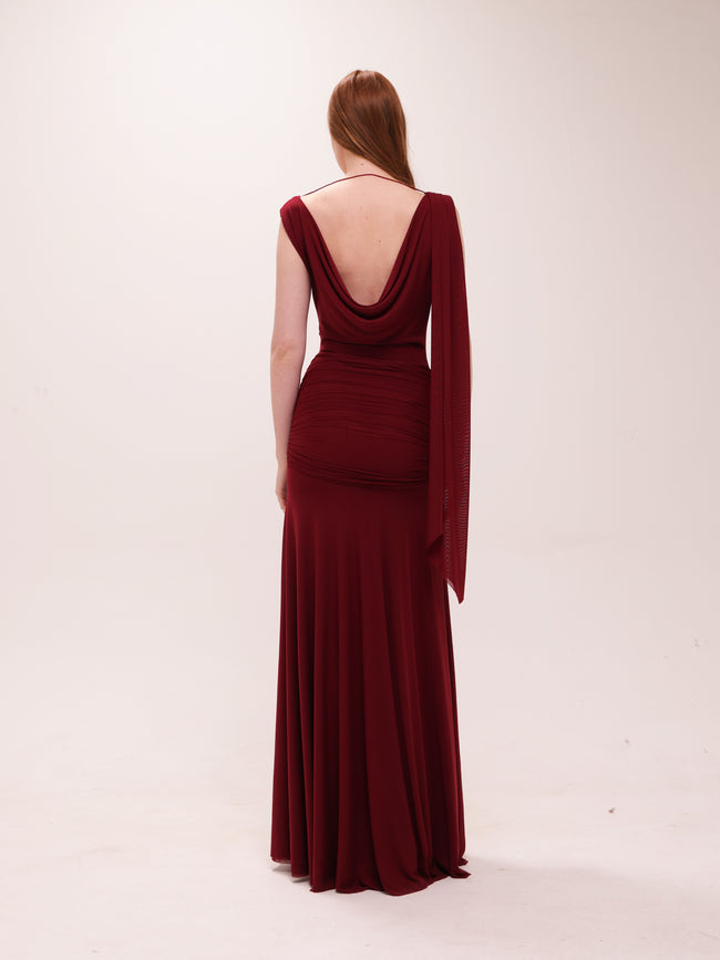 The Solène Drape Maxi Dress in Red