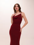 Mesh Halter-Neck Cowl Gown in Red