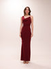 Mesh Halter-Neck Cowl Gown in Red