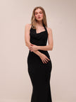 Mesh Halter-Neck Cowl Gown in Black