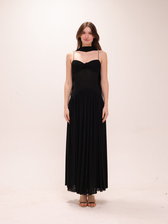 Muse Mesh Halter Gown in Black