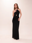 Noir Draped Cut-Out Gown in Black
