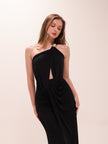 Noir Draped Cut-Out Gown in Black