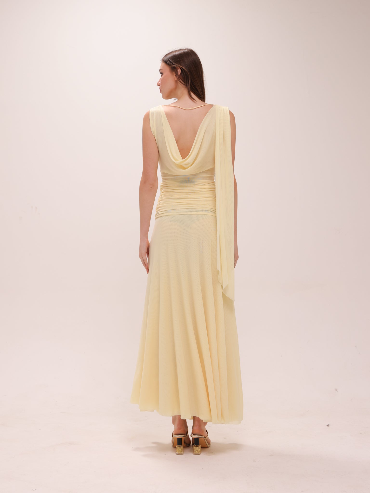 The Solène Drape Maxi Dress in Yellow