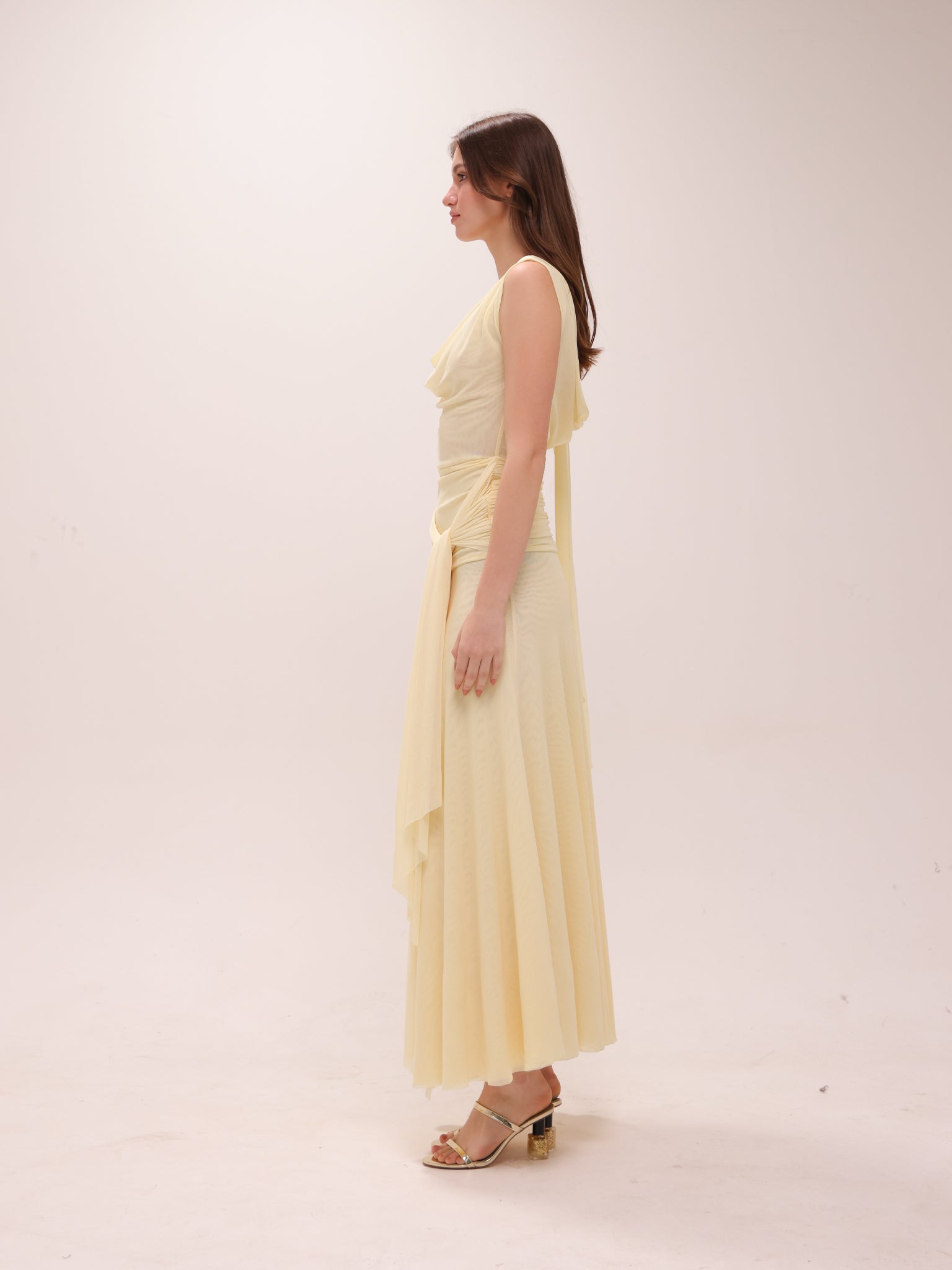 The Solène Drape Maxi Dress in Yellow