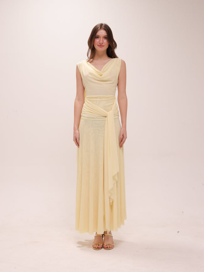 The Solène Drape Maxi Dress in Yellow