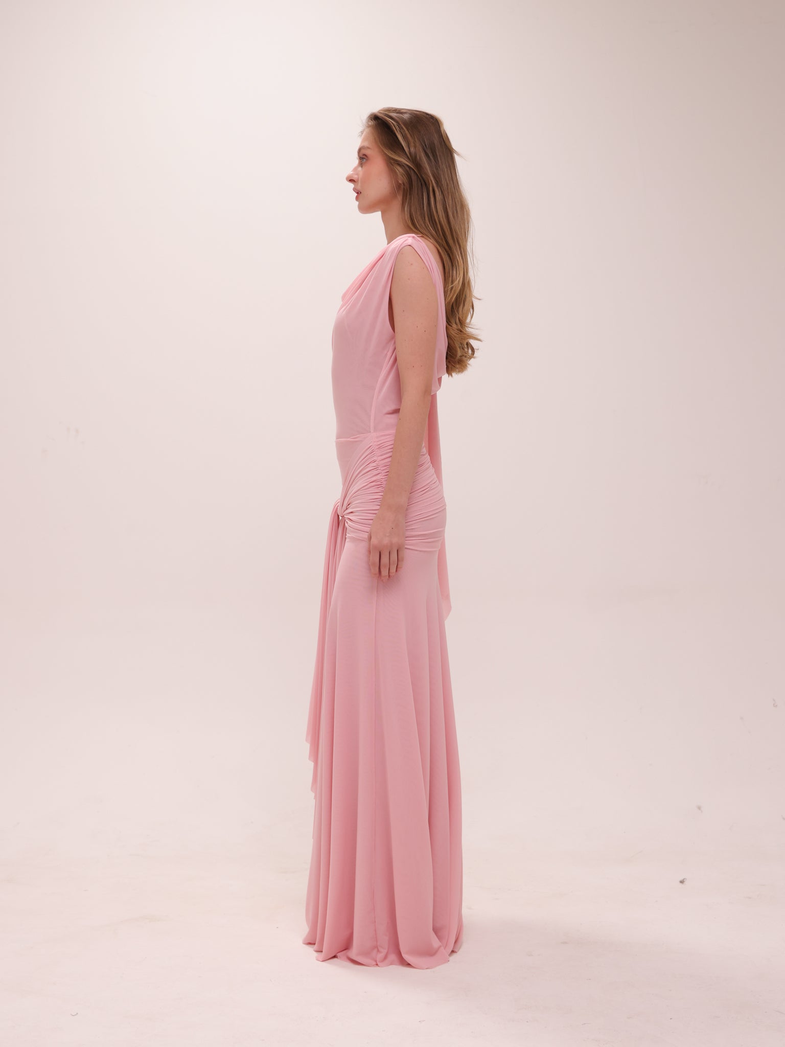 The Solène Drape Maxi Dress in Pink