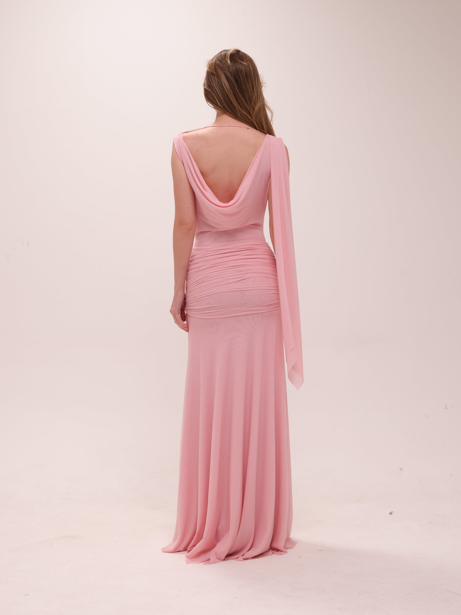 The Solène Drape Maxi Dress in Pink