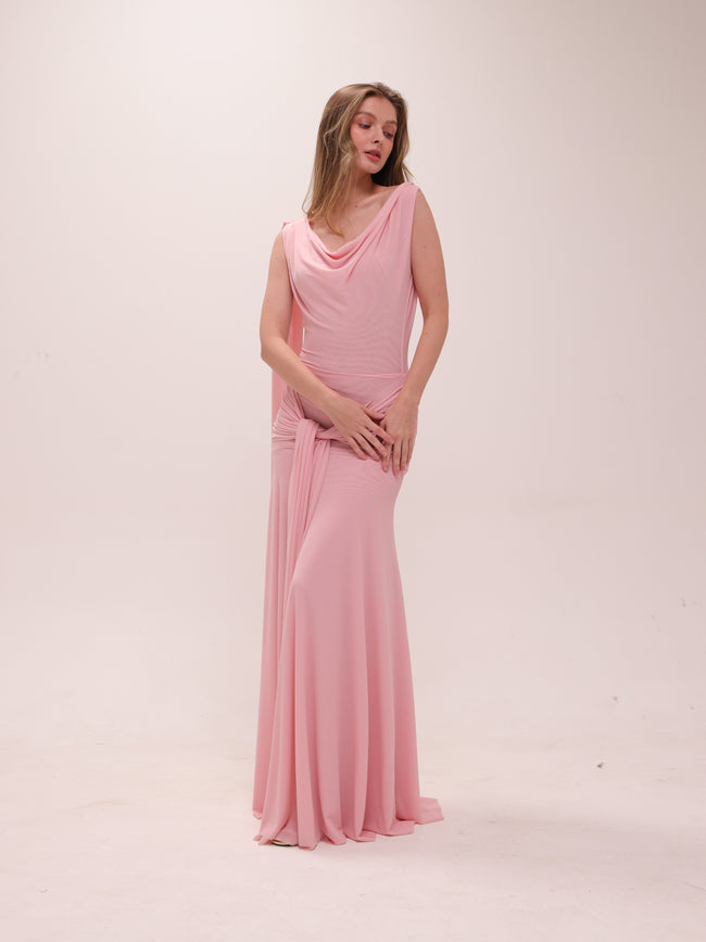 The Solène Drape Maxi Dress in Pink