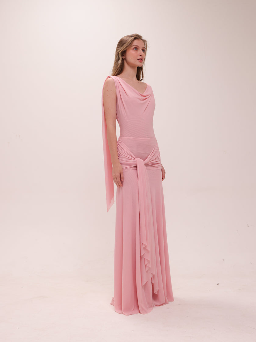 The Solène Drape Maxi Dress in Pink