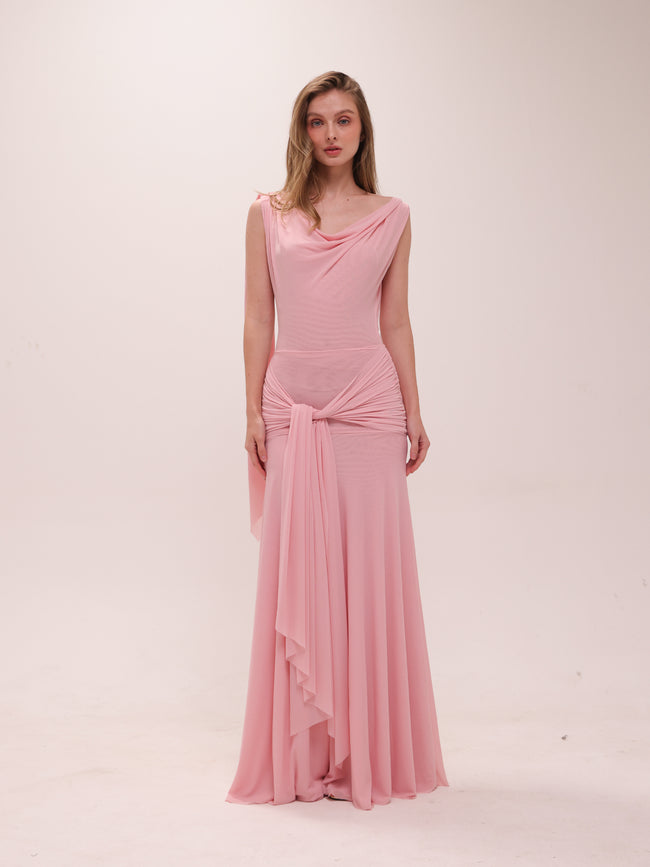 The Solène Drape Maxi Dress in Pink