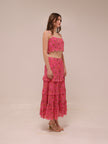 Floral Crop Ruched Scalloped Tank Pink & Skirt