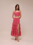 Floral Crop Ruched Scalloped Tank Pink & Skirt