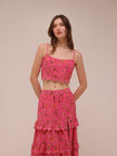 Floral Crop Ruched Scalloped Tank Pink & Skirt