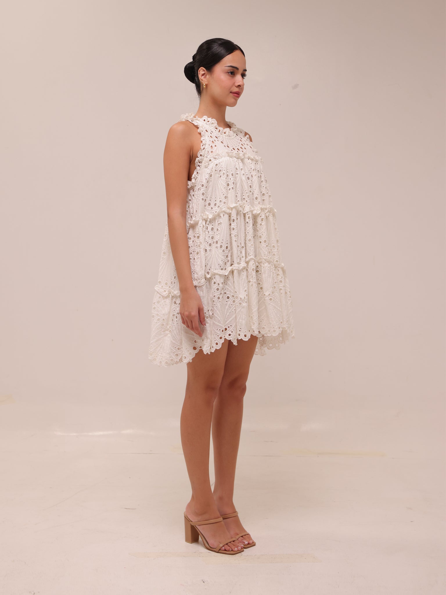 White Eyelet A-Line Ruffle Tiered Boho Indie
