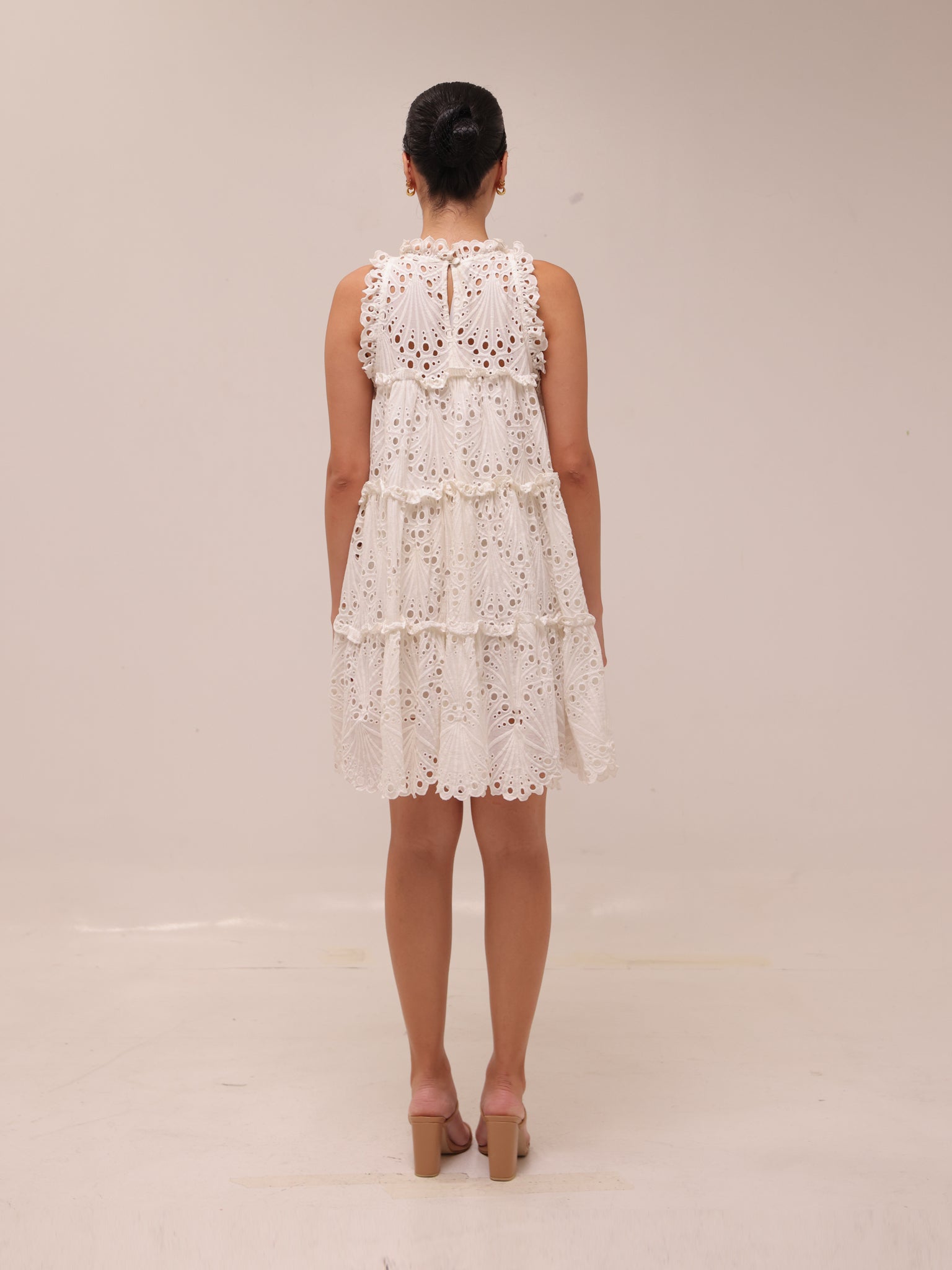 White Eyelet A-Line Ruffle Tiered Boho Indie