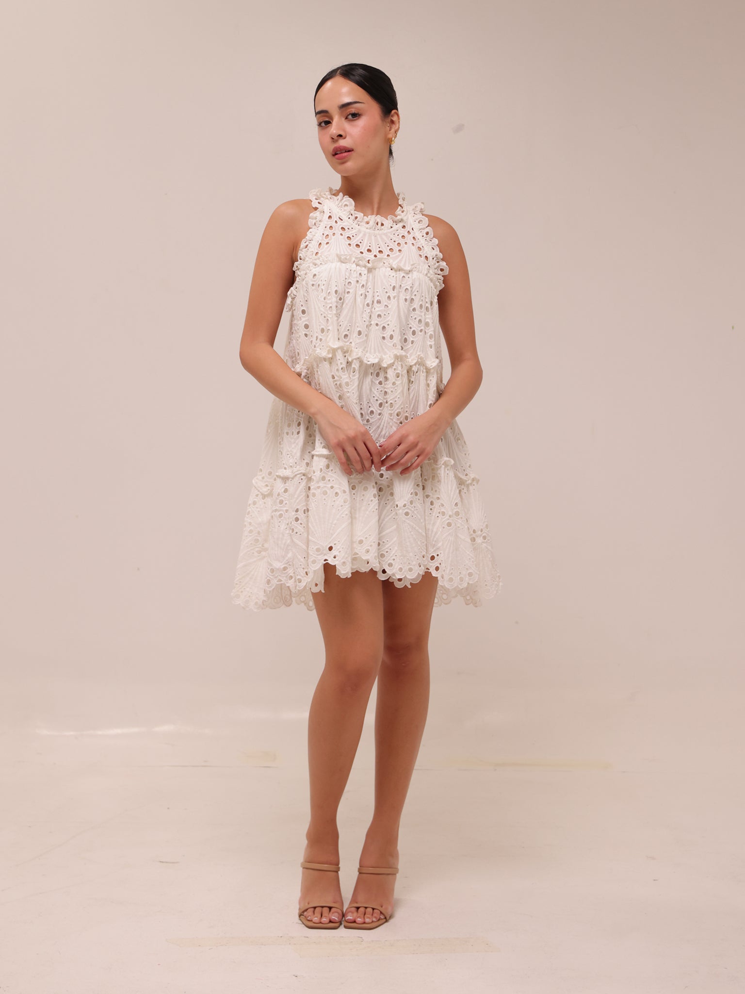 White Eyelet A-Line Ruffle Tiered Boho Indie