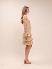 Gold Tiered Halter Mini Dress