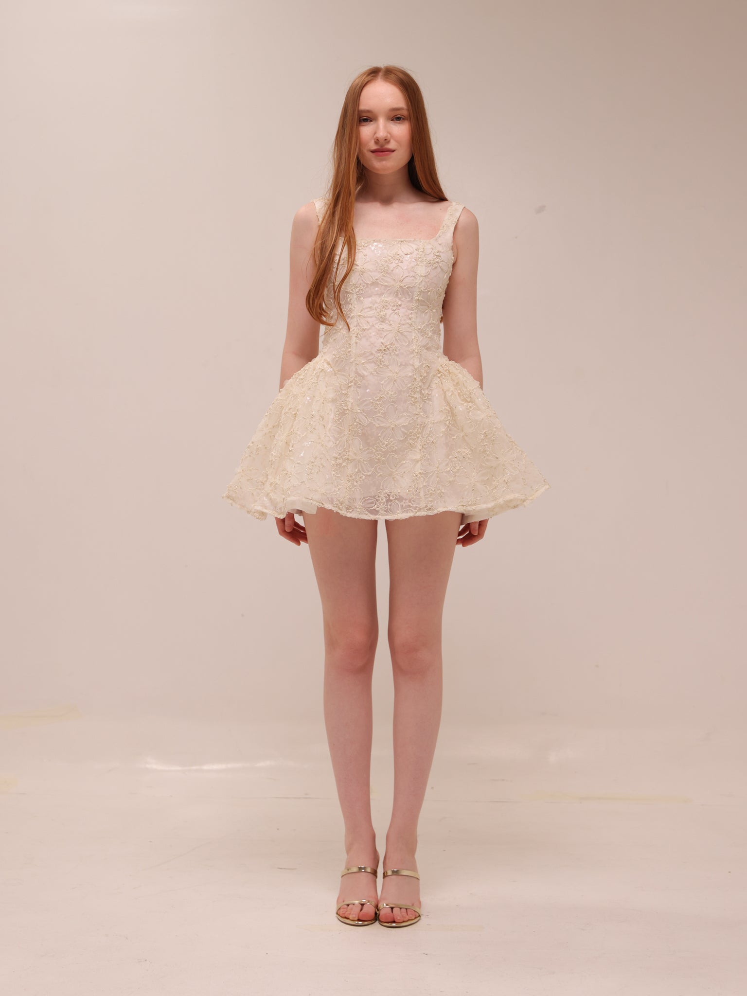 Rosette Tulle Mini Dress Cream
