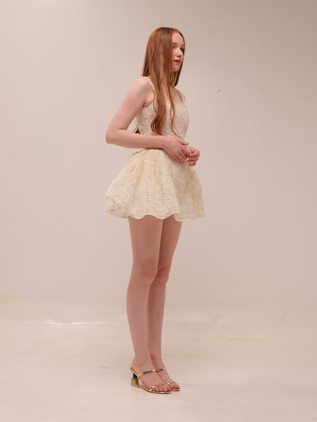 Rosette Tulle Mini Dress Cream