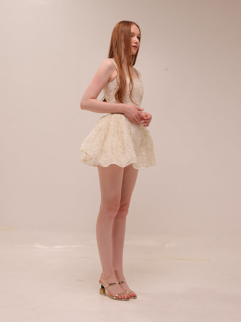 Rosette Tulle Mini Dress Cream