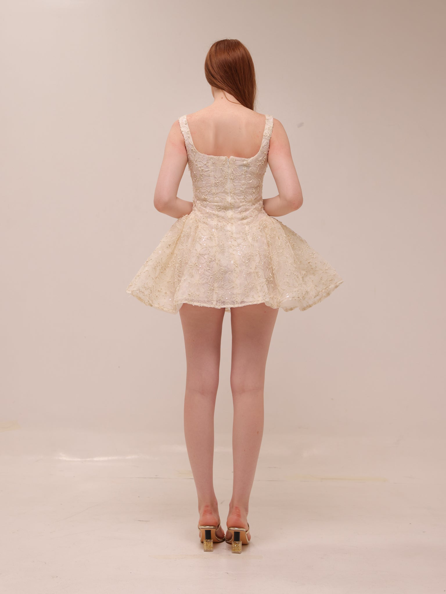 Rosette Tulle Mini Dress Cream