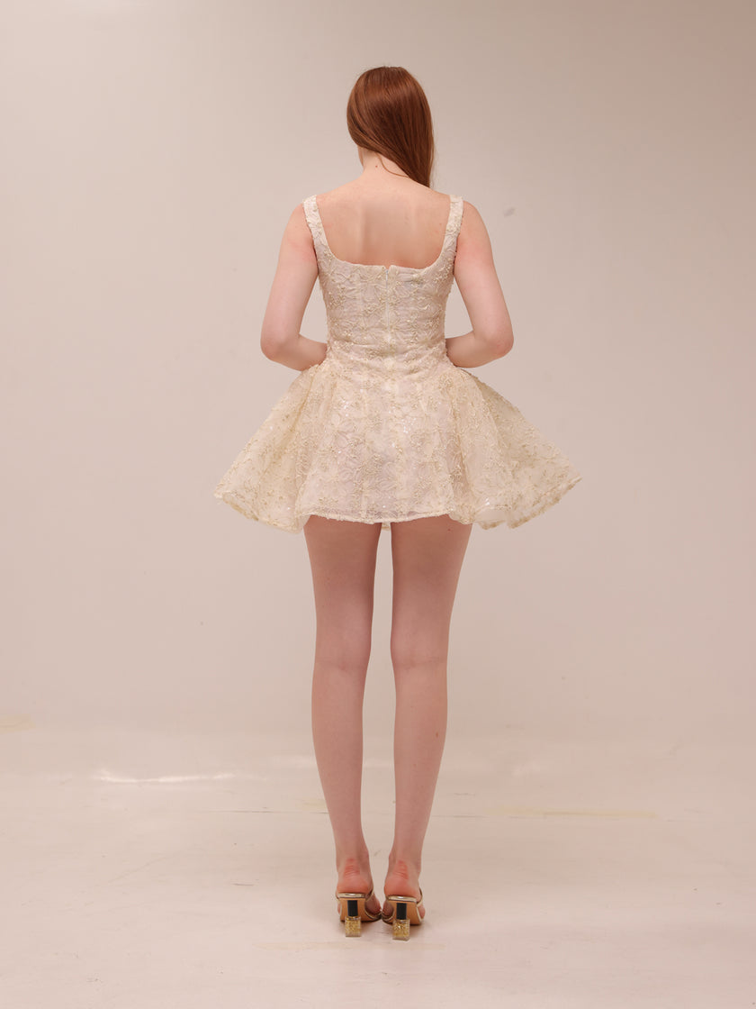 Rosette Tulle Mini Dress Cream