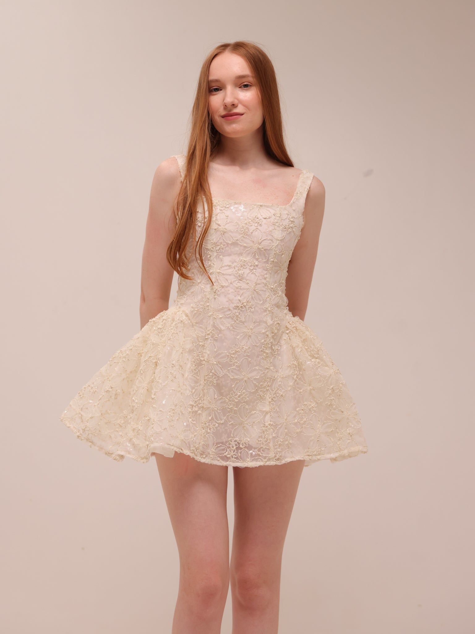 Rosette Tulle Mini Dress Cream