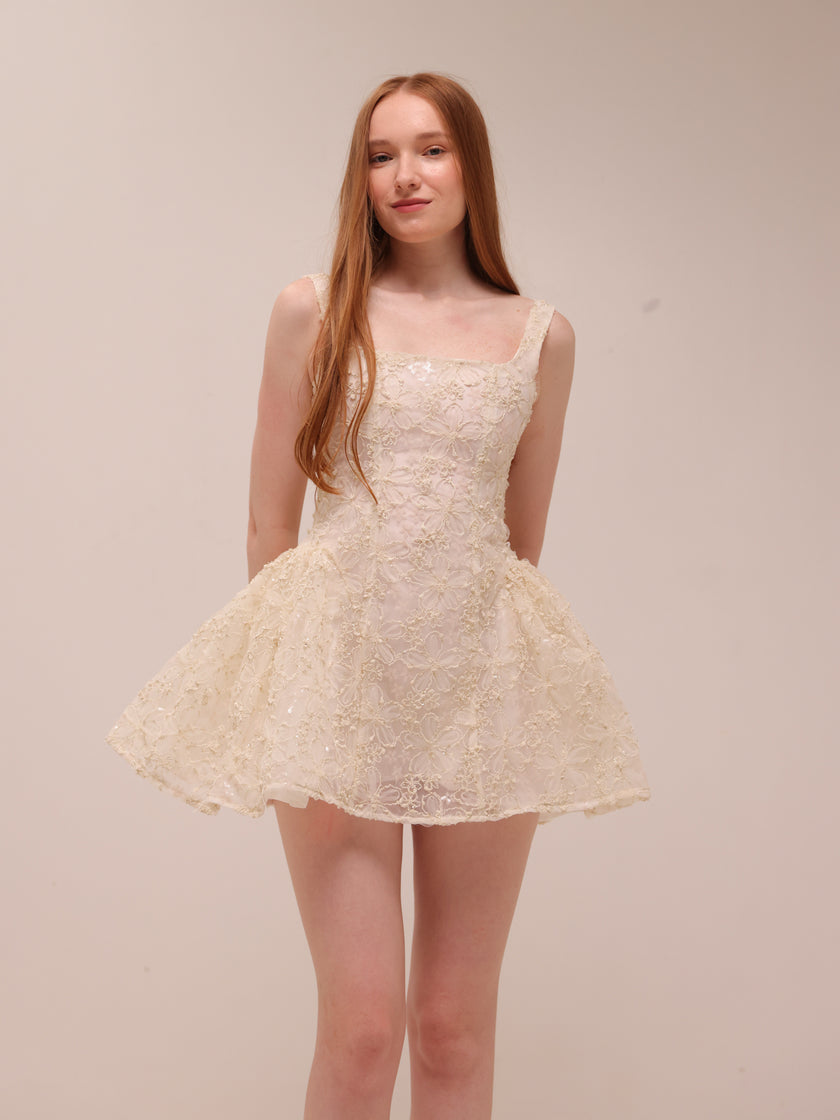 Rosette Tulle Mini Dress Cream