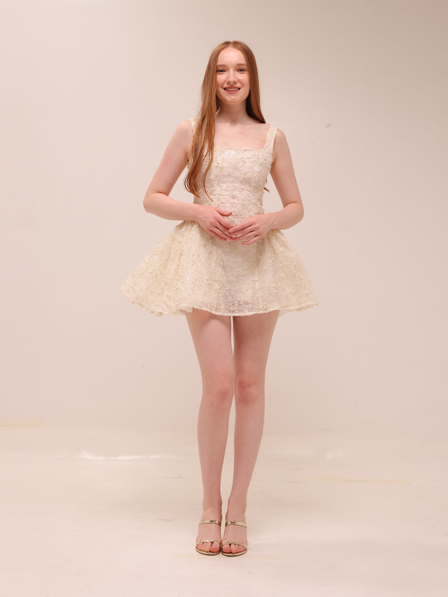 Rosette Tulle Mini Dress Cream