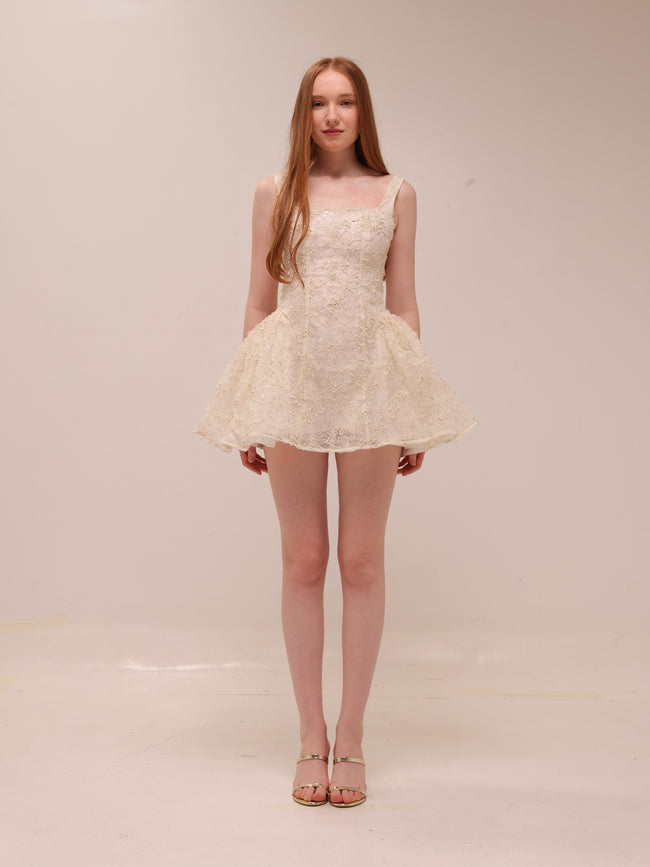 Rosette Tulle Mini Dress Cream