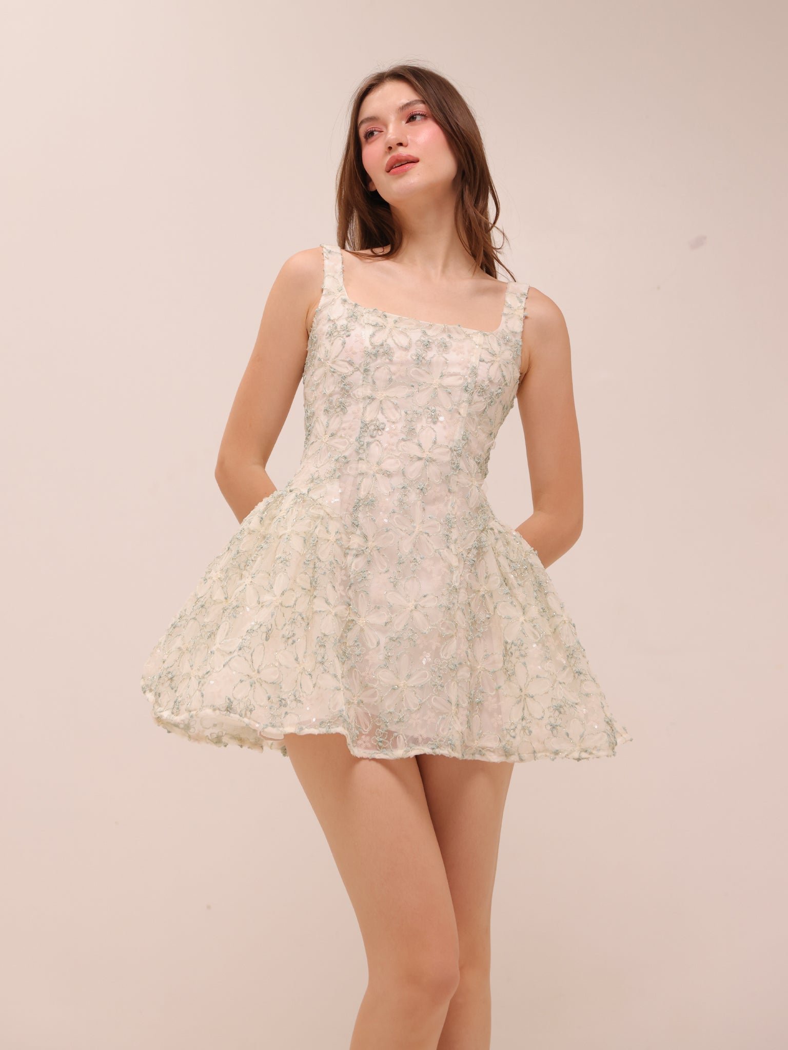 Rosette Tulle Mini Dress Sage