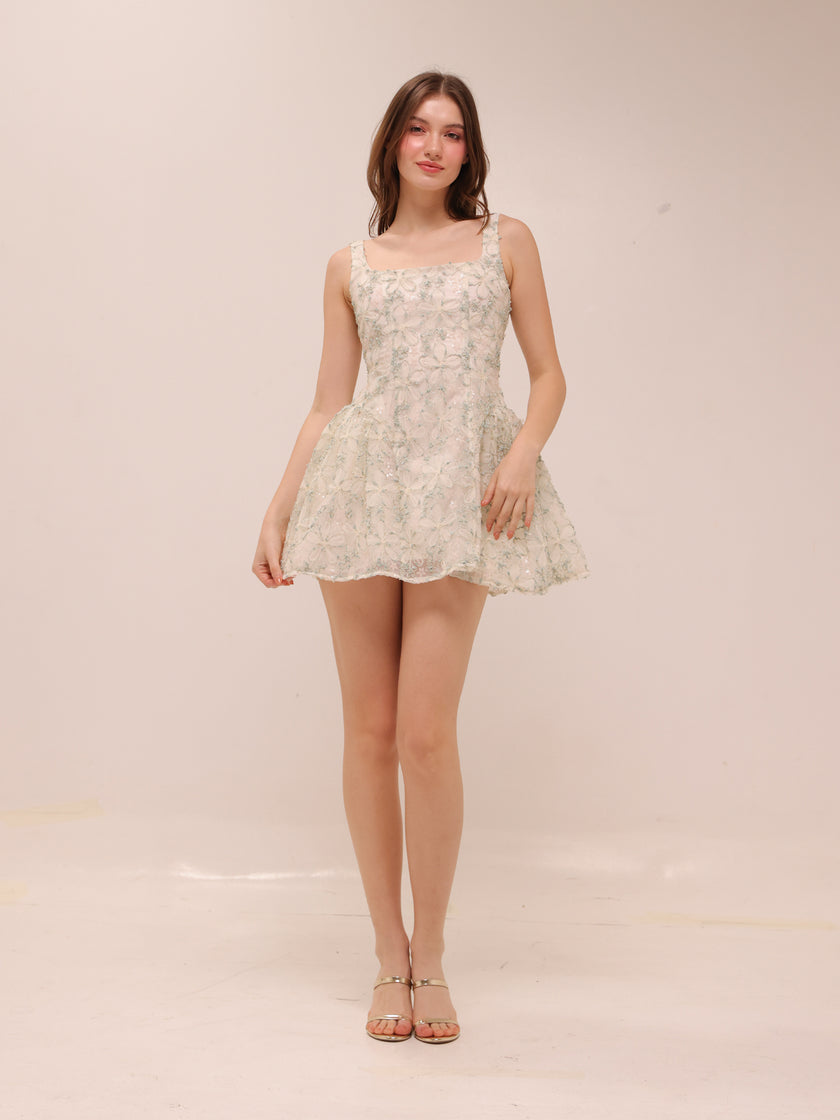 Rosette Tulle Mini Dress Sage